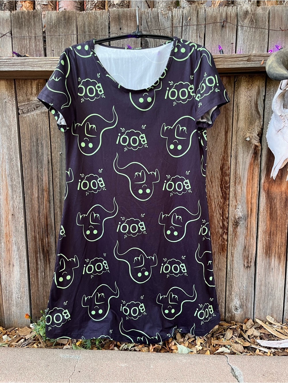 Black Halloween Dress with Lime Green Ghost Print